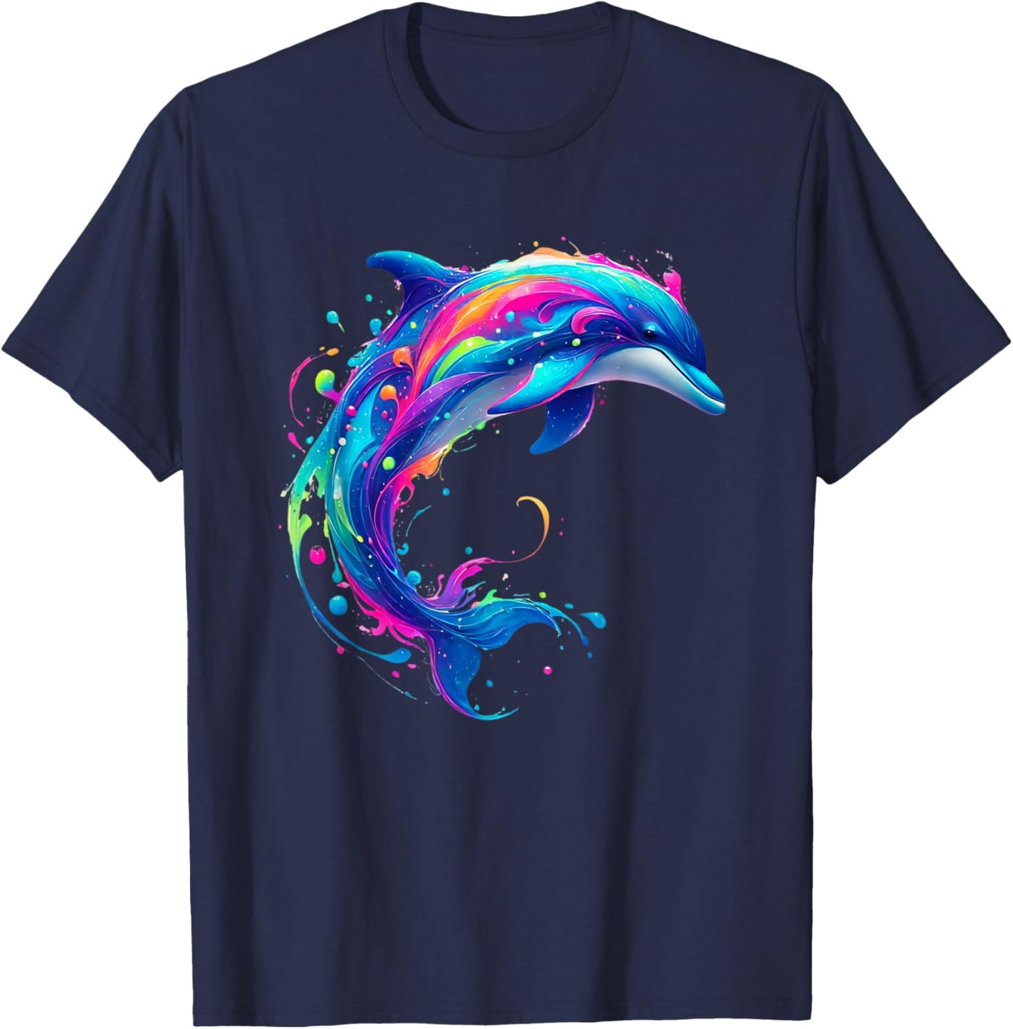 Cute Dolphin Watercolor Art Splash Ocean Animal Lover T-Shirt - T-Shirt | Navy