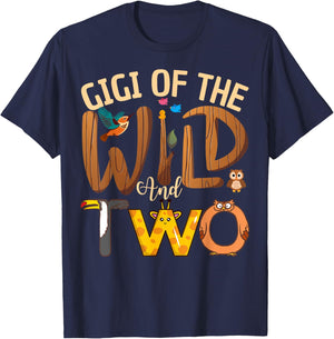 Gigi Of The Wild and Two Zoo Safari Jungle Birthday Family T-Shirt - T-Shirt | Navy