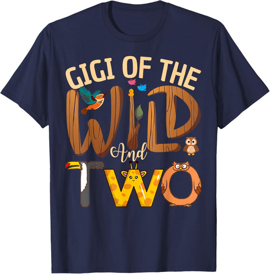 Gigi Of The Wild and Two Zoo Safari Jungle Birthday Family T-Shirt - T-Shirt | Navy