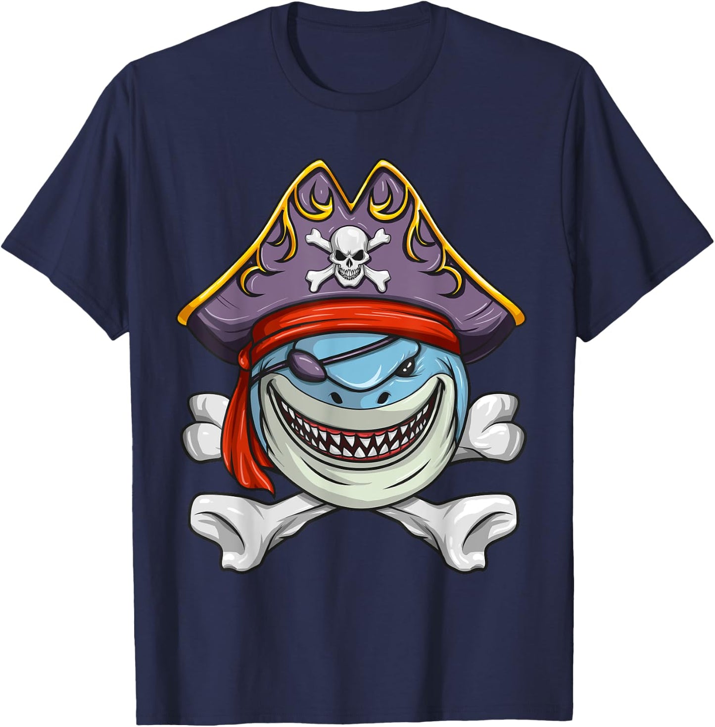 Pirate Shark Funny Cross Bones Halloween Costume T-Shirt - T-Shirt | Navy