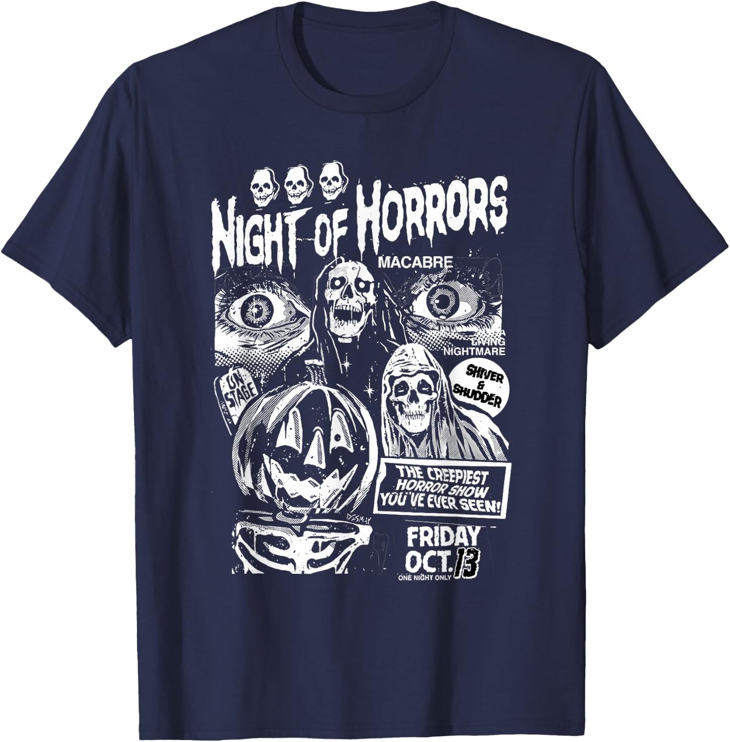 Vintage Punk Scary Night Of Horrors Ghosts Spooky Halloween T-Shirt - T-Shirt | Navy