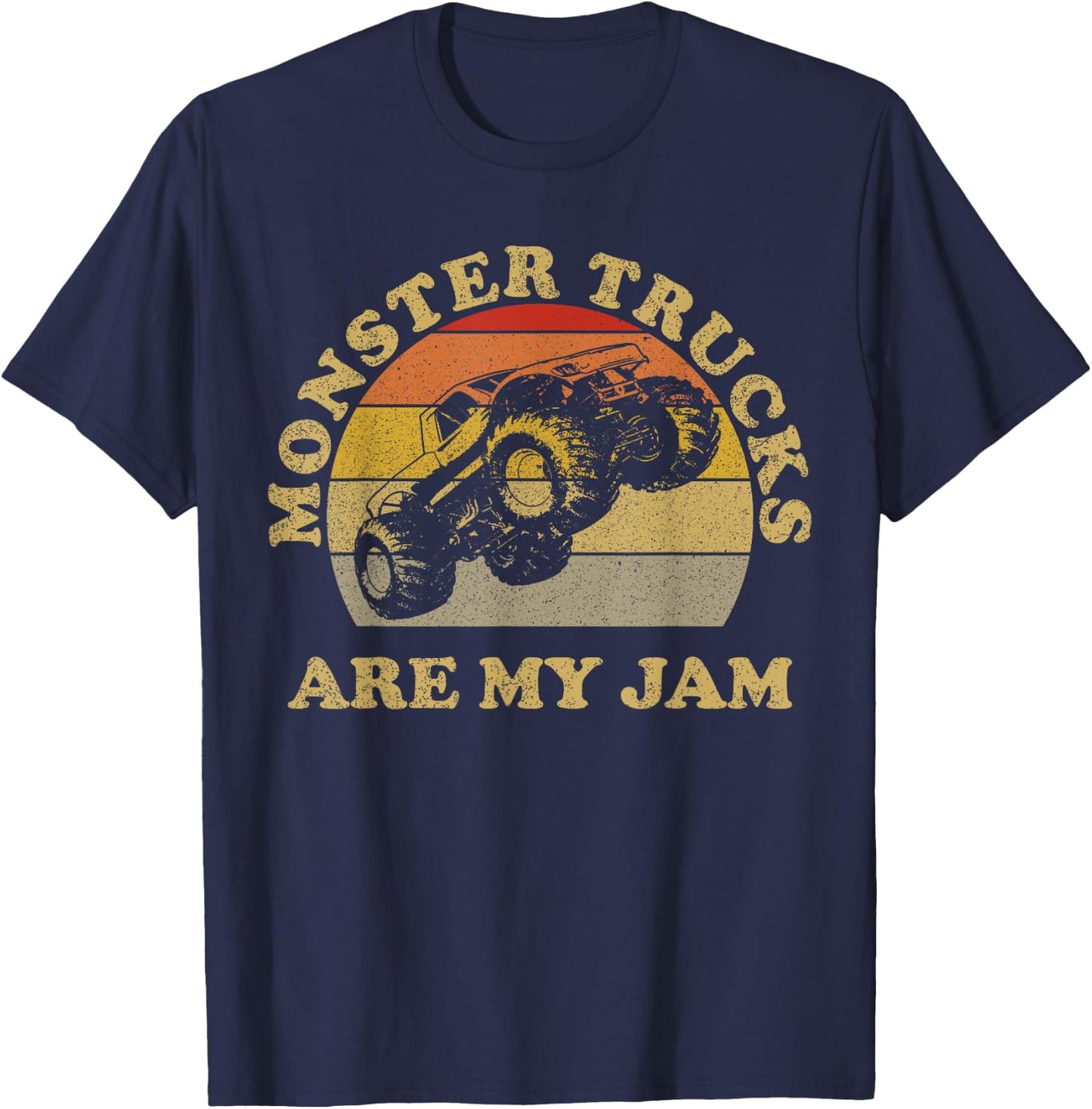 Vintage Monster Trucks Are My Jam Shirt Retro Sunset Design T-Shirt - T-Shirt | Navy