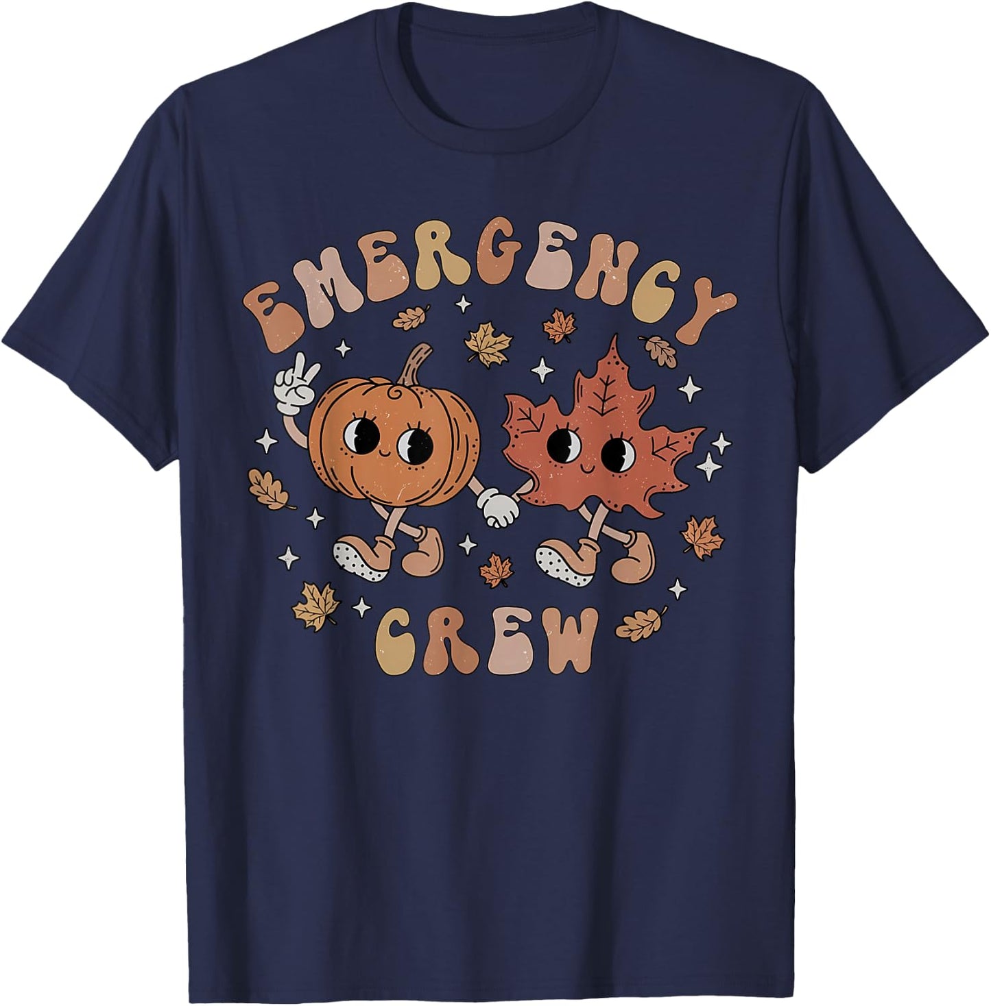 Emergency Crew Fall Emergency Room Nurse Autumn Thanksgiving T-Shirt - T-Shirt | Navy