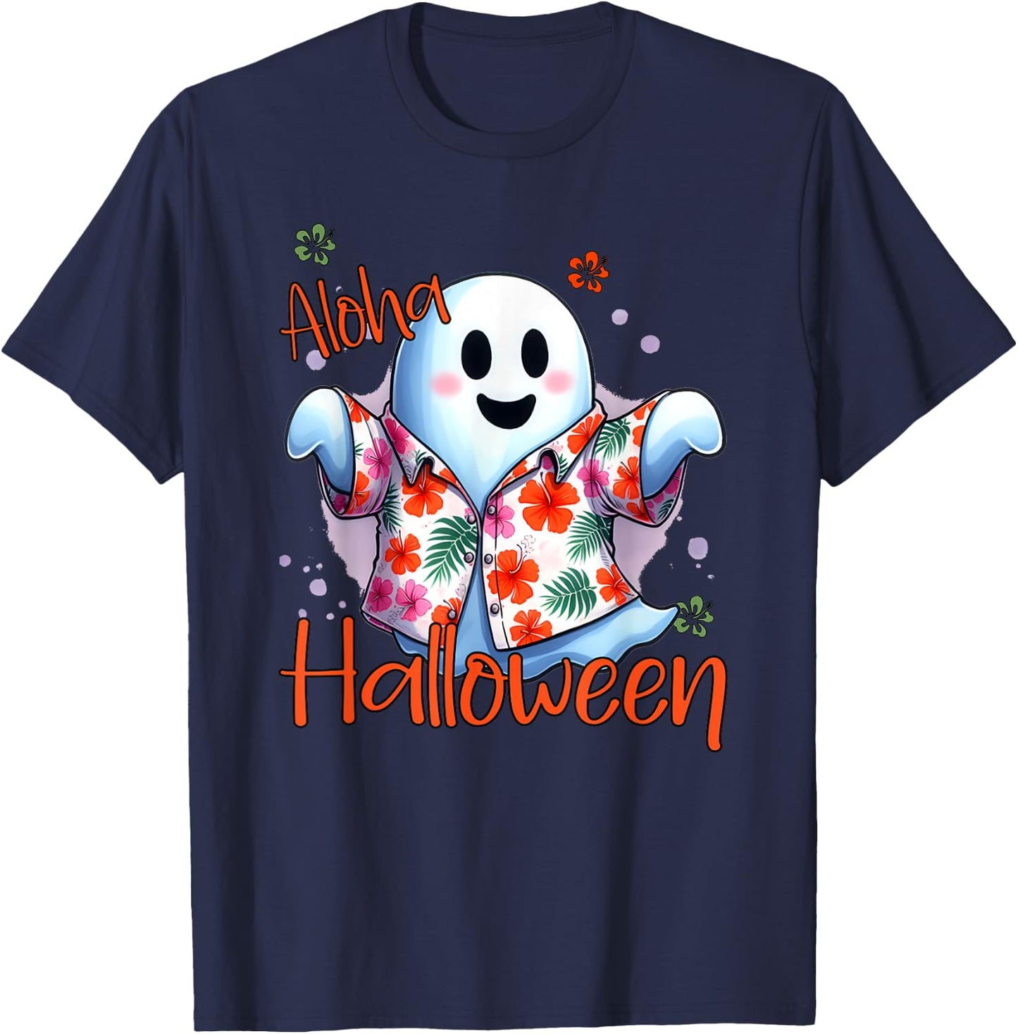 Aloha Halloween Ghost Funny Hawaiian T-Shirt - T-Shirt | Navy