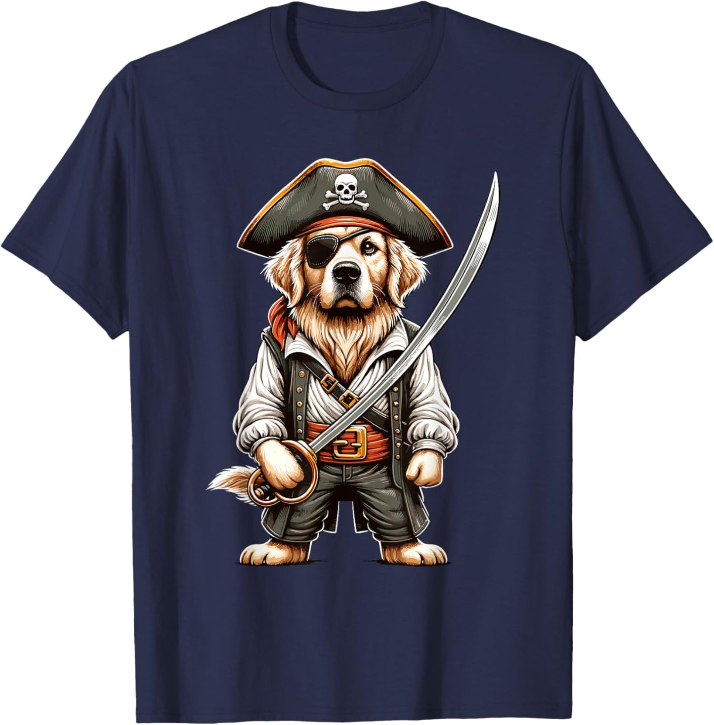 Golden Retriever Pirate Dog Halloween Party Women Kids T-Shirt - T-Shirt | Navy