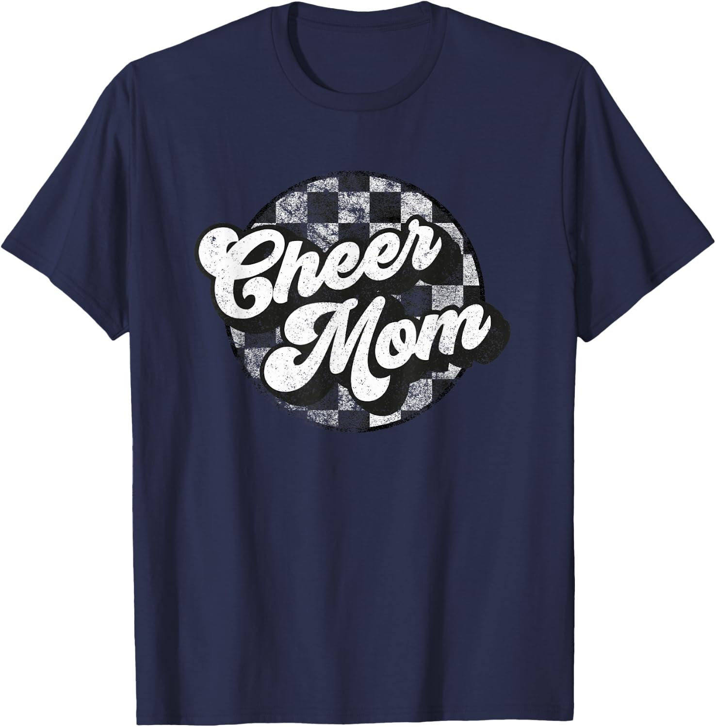 Cheer Mom Cheer Mama Checkered Funny Retro Matching Vintage T-Shirt - T-Shirt | Navy