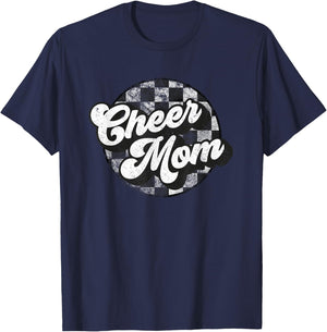 Cheer Mom Cheer Mama Checkered Funny Retro Matching Vintage T-Shirt - T-Shirt | Navy