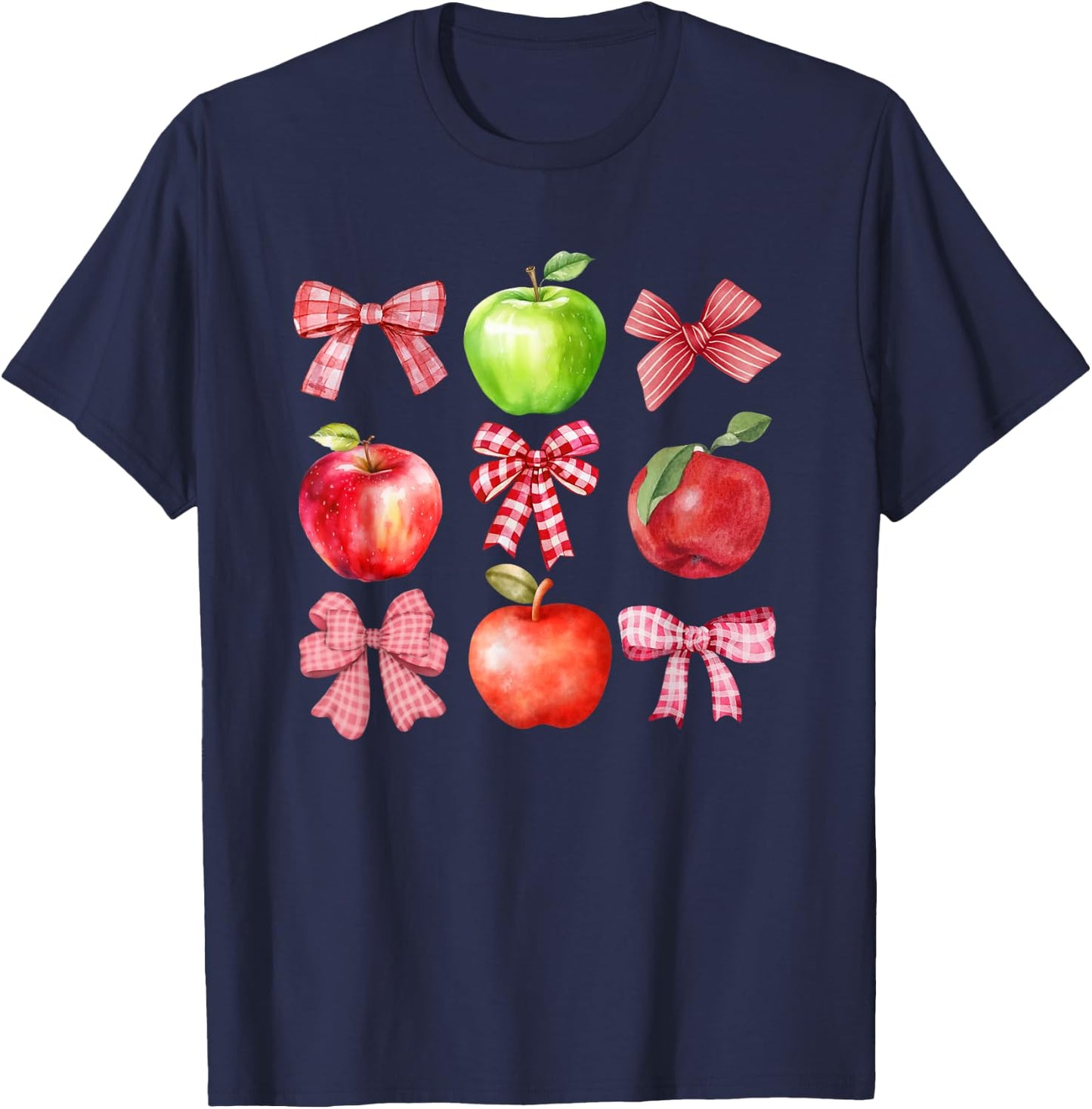 Coquette Apple Picking Crew Apple Picking Season Red Bows T-Shirt - T-Shirt | Navy