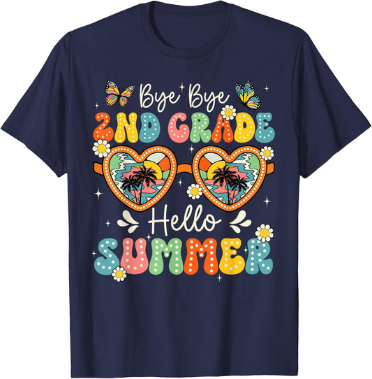 Goodbye 2nd Grade Hello Summer Last Day Of School Boys Kids T-Shirt - T-Shirt | Navy