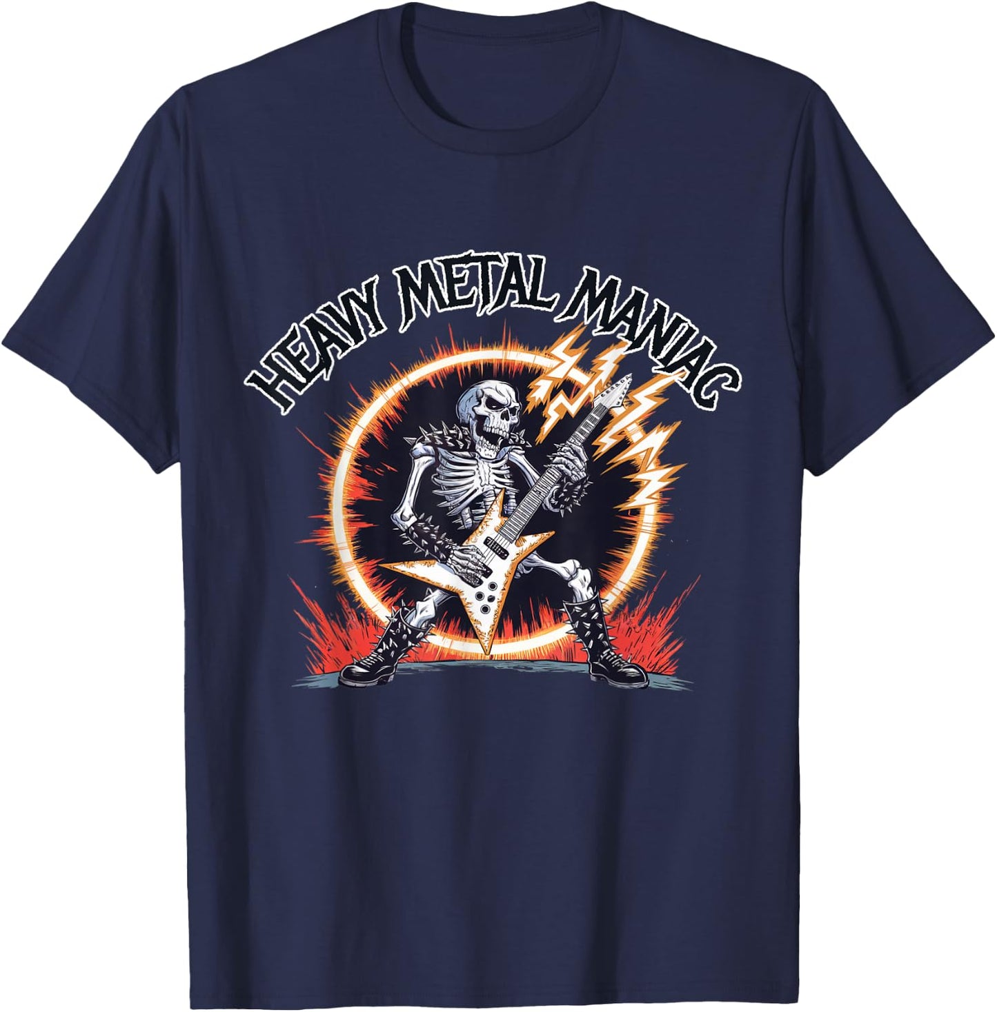 Black Death Rock Heavy Metal Music Goth Designs -Adults & -Kids Heavy Metal Maniac Black Small Short Sleeve T-Shirt - T-Shirt | Navy