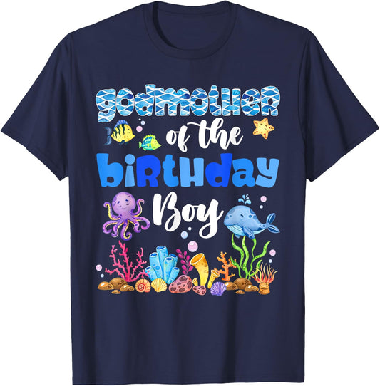 Godmother Of The Birthday Boy Sea Fish Ocean Animals T-Shirt - T-Shirt | Navy