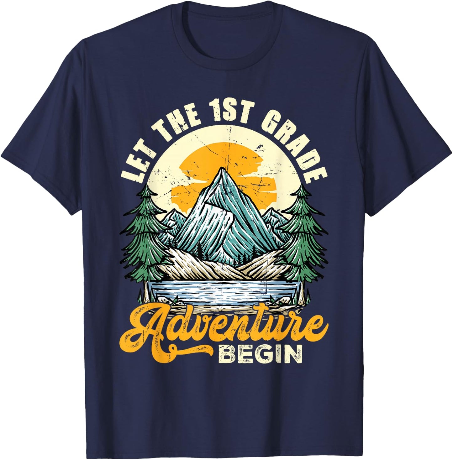 Retro Let The 1st Grade Adventure Begin Back To School Boys T-Shirt - T-Shirt | Navy