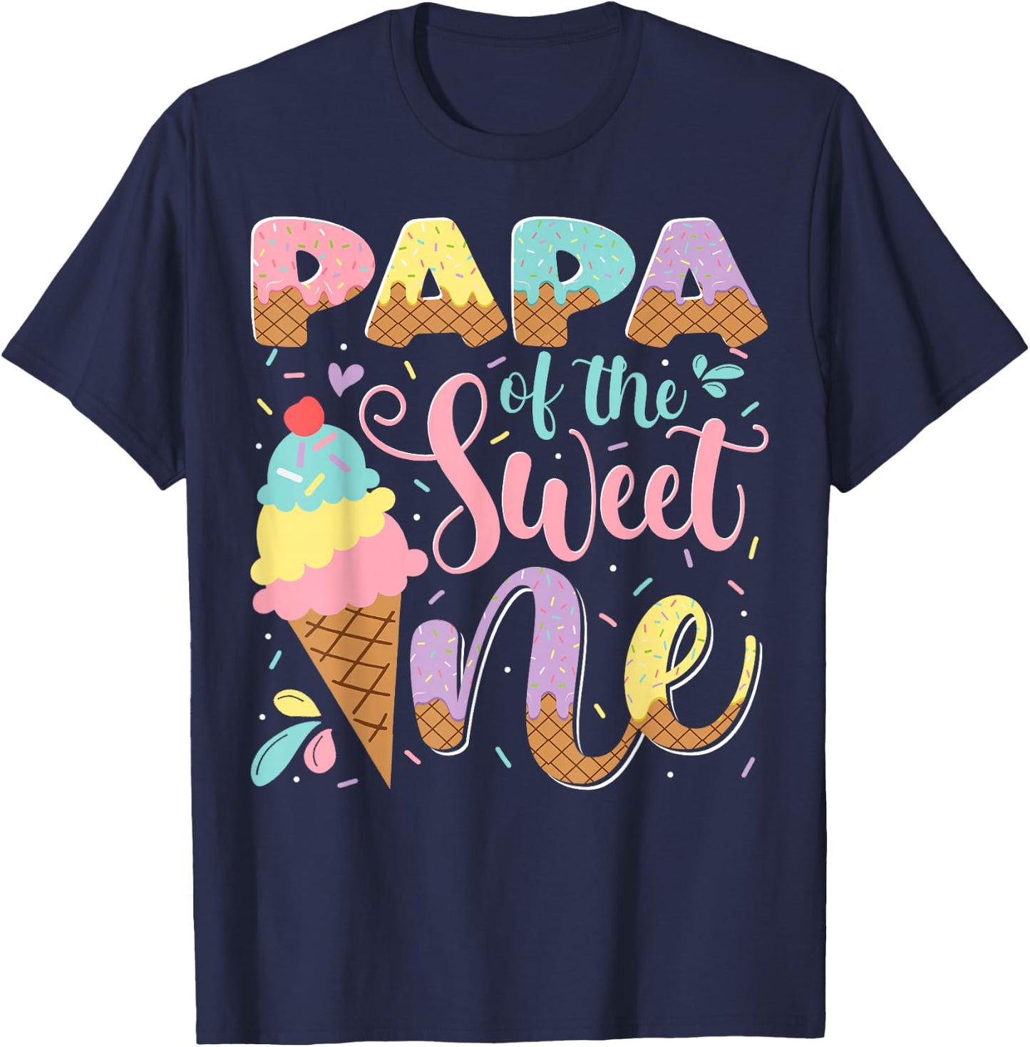 Papa Of The Sweet One Ice Cream 1St Birthday Party T-Shirt - T-Shirt | Navy