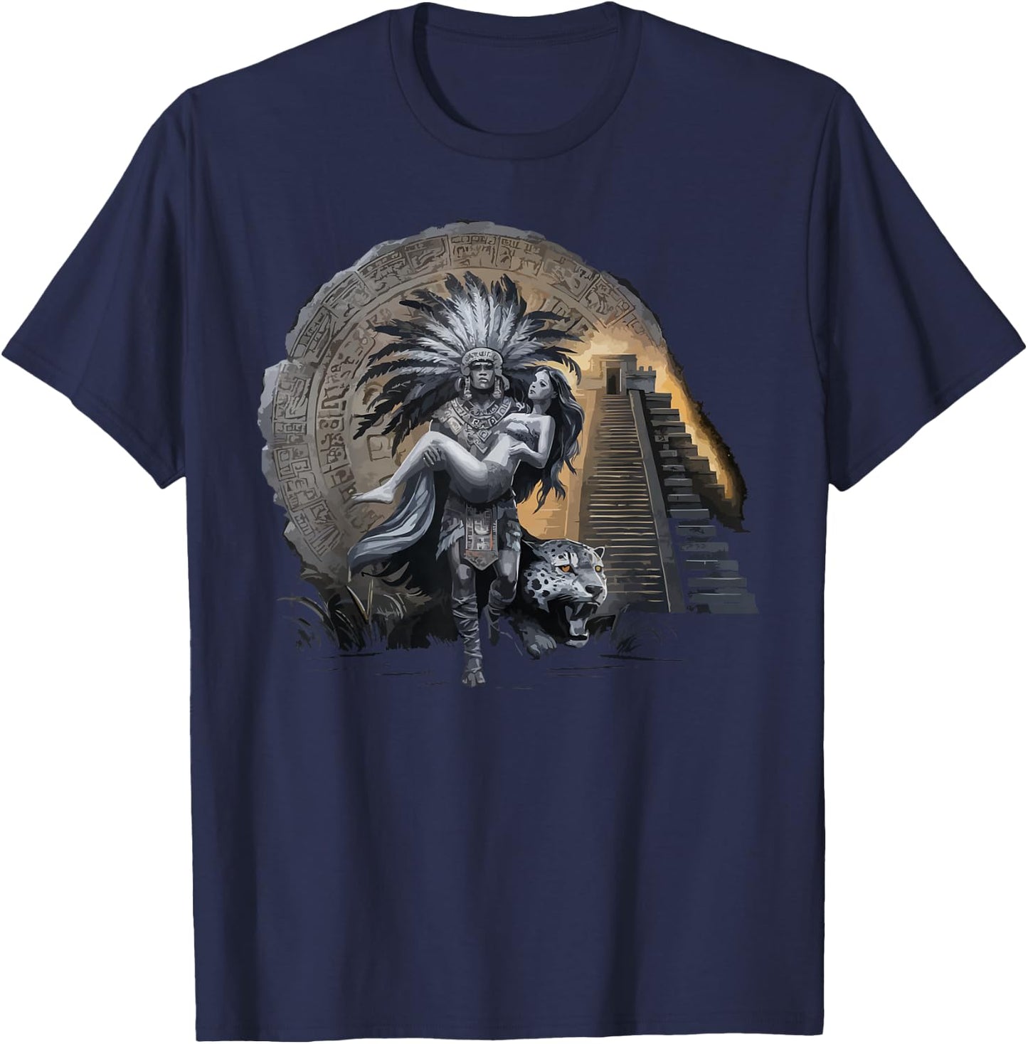 Aztec Warrior Mayan Indigenous Mexican Aztec Jaguar T-Shirt - T-Shirt | Navy