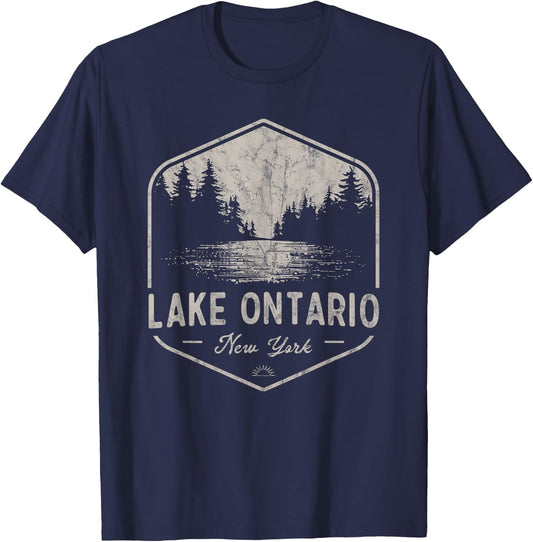 Lake Ontario New York Outdoors Vintage T-Shirt - T-Shirt | Navy