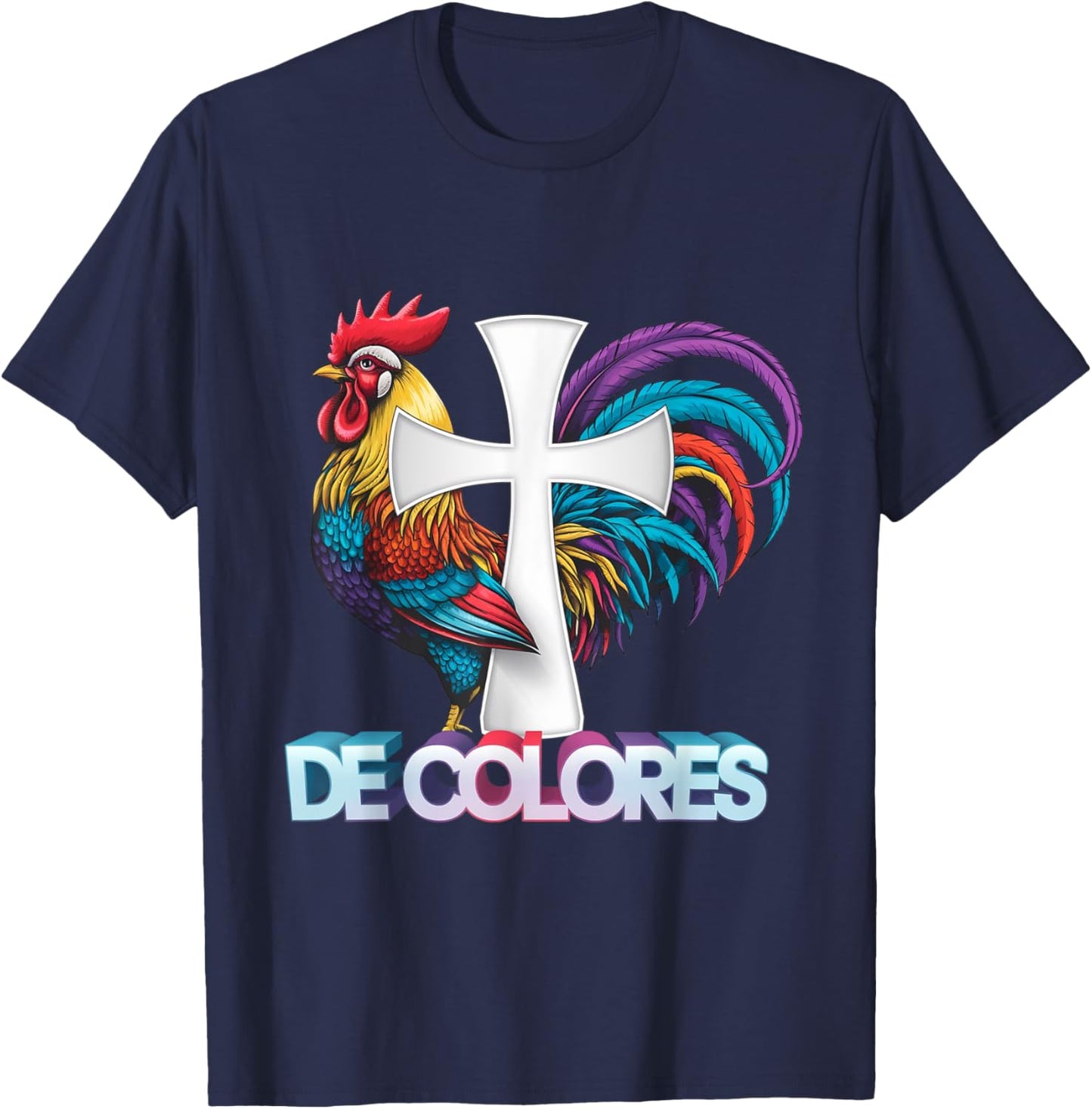DeColores Cursillo Rainbow Rooster Catholic T-Shirt - T-Shirt | Navy