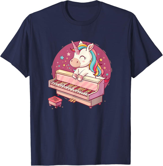 Happy Music Unicorn loves Piano and Music Instruments T-Shirt - T-Shirt | Navy