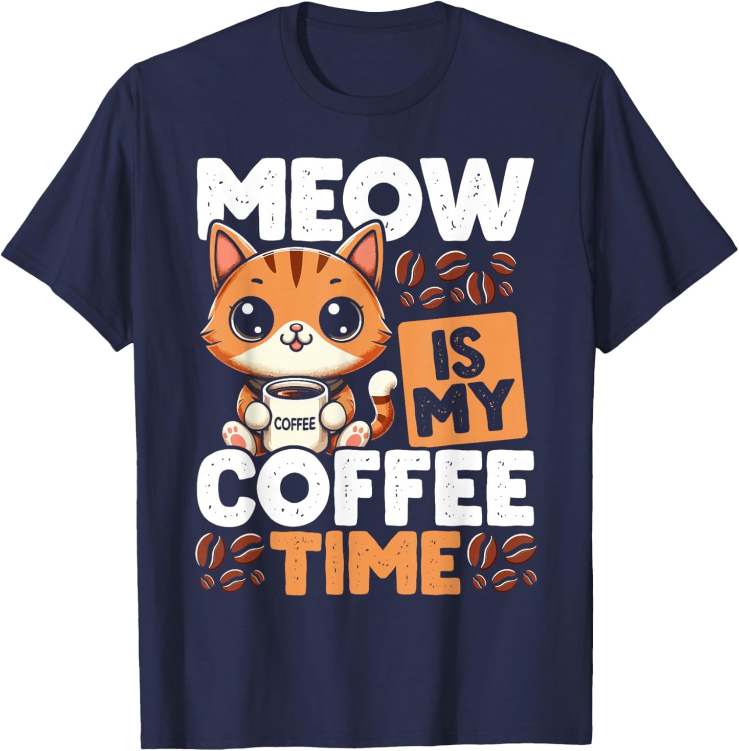 Coffee Cat for Cat Lover Funny Graphic Design Coffee Lover T-Shirt - T-Shirt | Navy