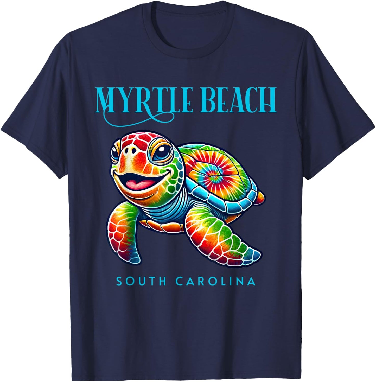 Myrtle Beach South Carolina Smiling Tie Dye Sea Turtle Men Women Girls Kids T-Shirt - T-Shirt | Navy