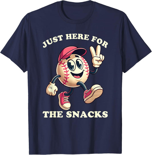 Girls Baseball Just Here for the Snacks Softball T-Shirt - T-Shirt | Navy