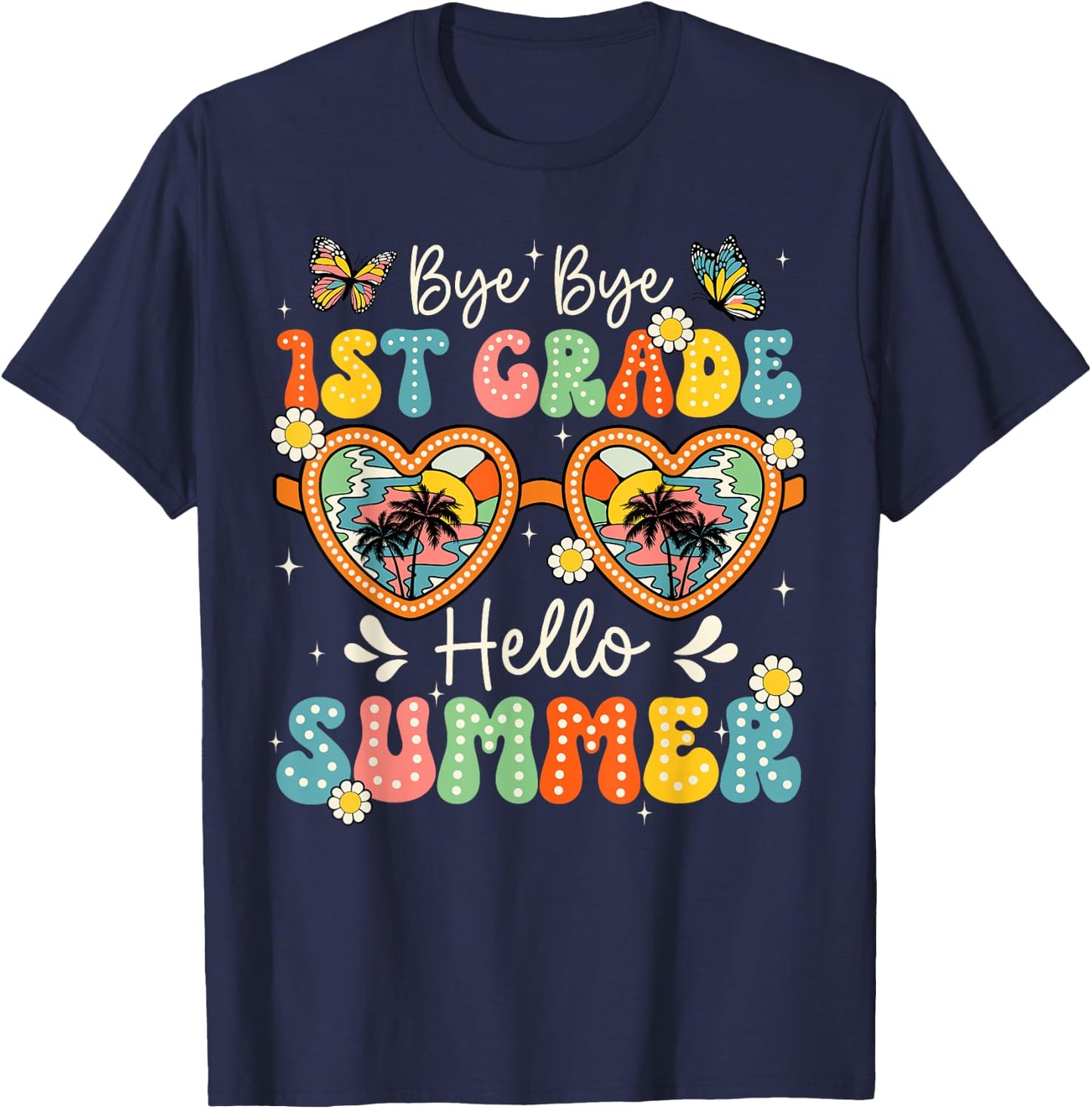 Goodbye 1st Grade Hello Summer Last Day Of School Boys Kids T-Shirt - T-Shirt | Navy