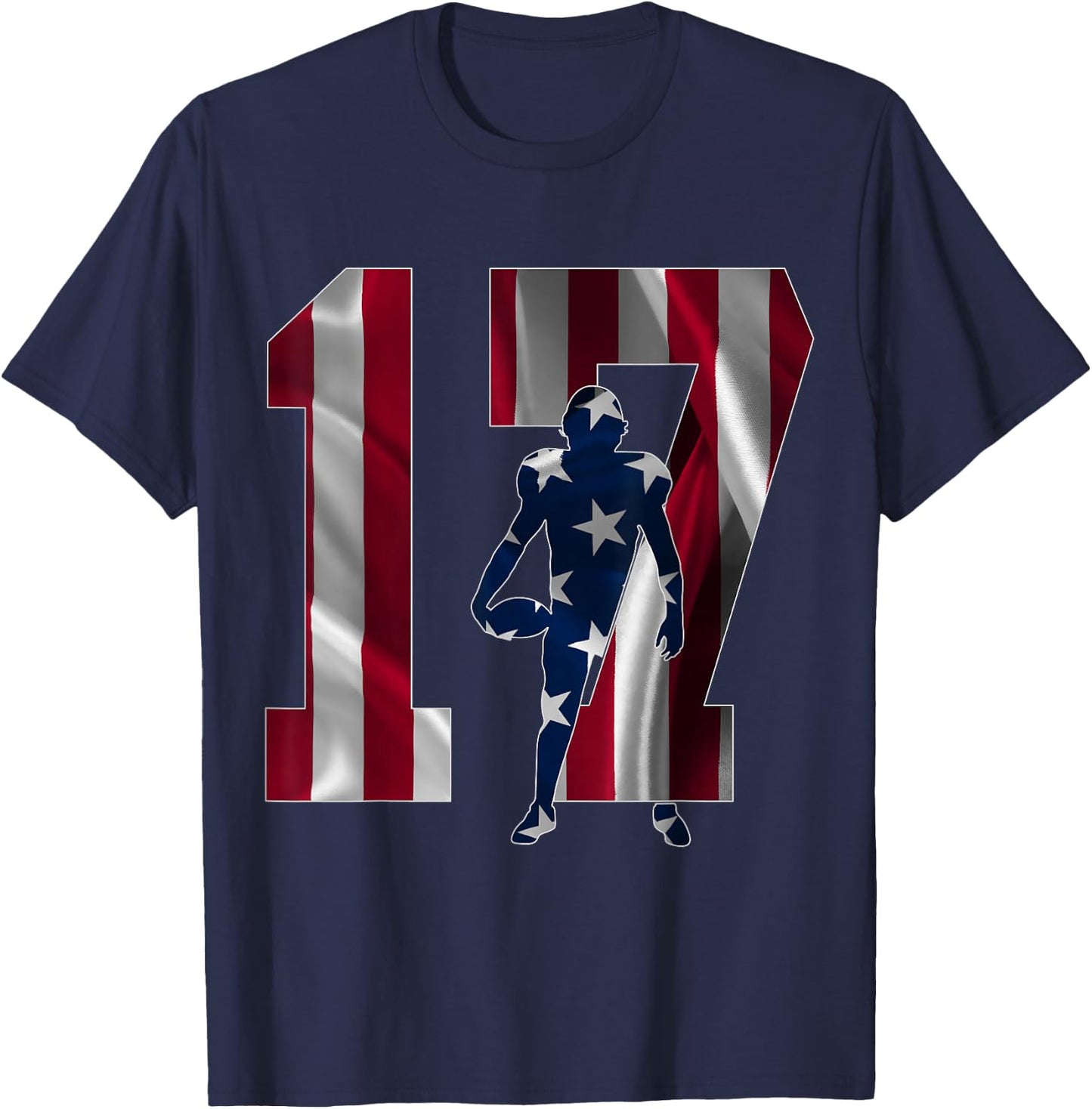 Number 17 Years Football 17th Birthday T-Shirt - T-Shirt | Navy