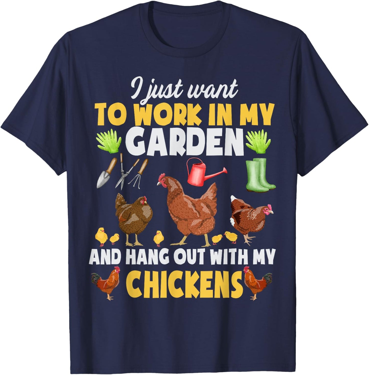 Chicken Animal Farm Garden For Farmer, Men, Women, Gardening T-Shirt - T-Shirt | Navy