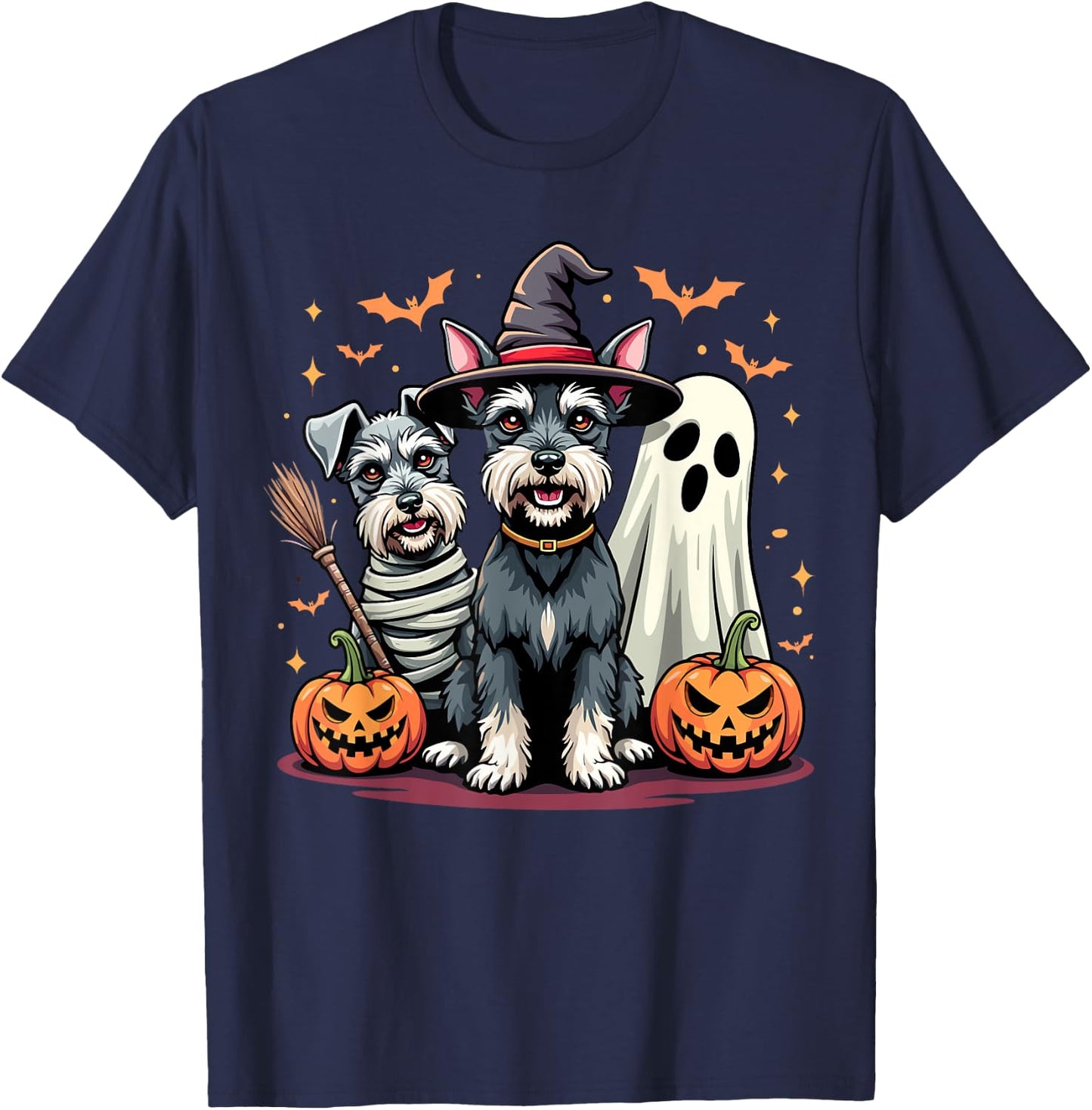 Miniature Schnauzer Halloween Costume Mummy Witch Ghost Dog T-Shirt - T-Shirt | Navy