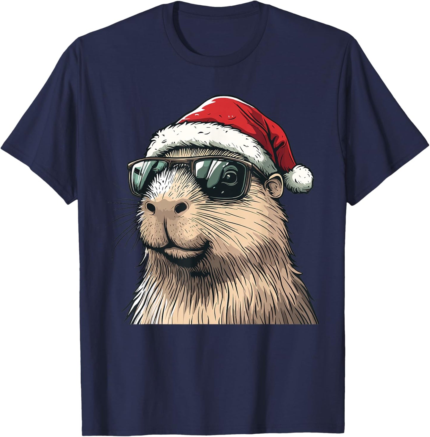 Xmas Capybara Lovers Christmas Pajama Capybara Santa Hat T-Shirt - T-Shirt | Navy