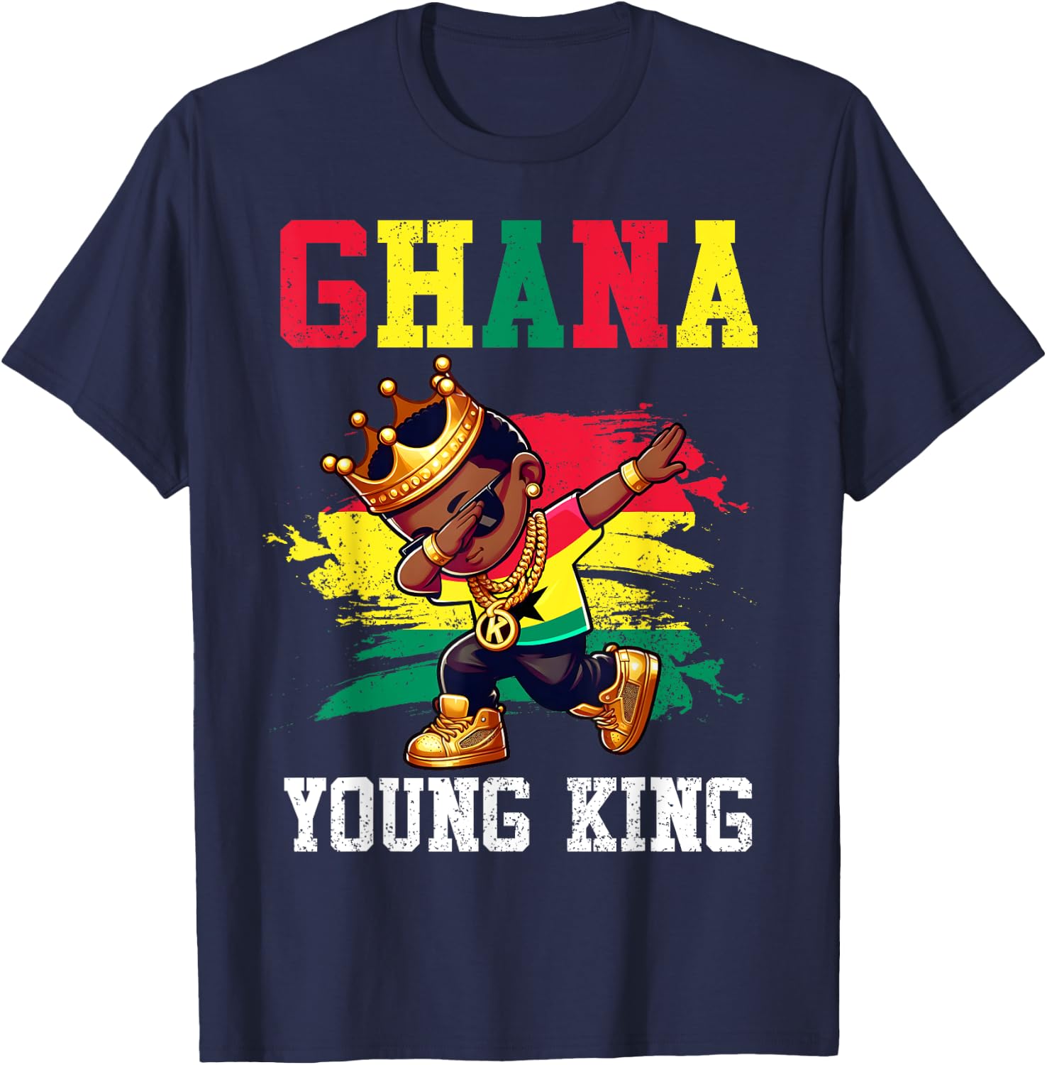 Ghana Young King Ghanaian Boy African Proud Ghanaian Flag T-Shirt - T-Shirt | Navy