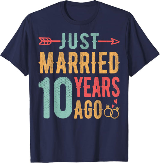 Just Married 10 Years Ago - 10th Wedding Anniversary Couple T-Shirt - T-Shirt | Navy