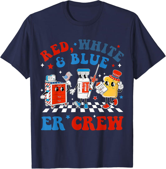 Retro Red White Blue Er Crew Emergency Room 4th Of July T-Shirt - T-Shirt | Navy