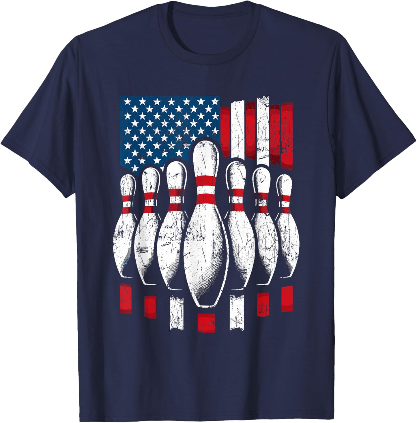 American Flag Patriotic Bowling T-Shirt - T-Shirt | Navy