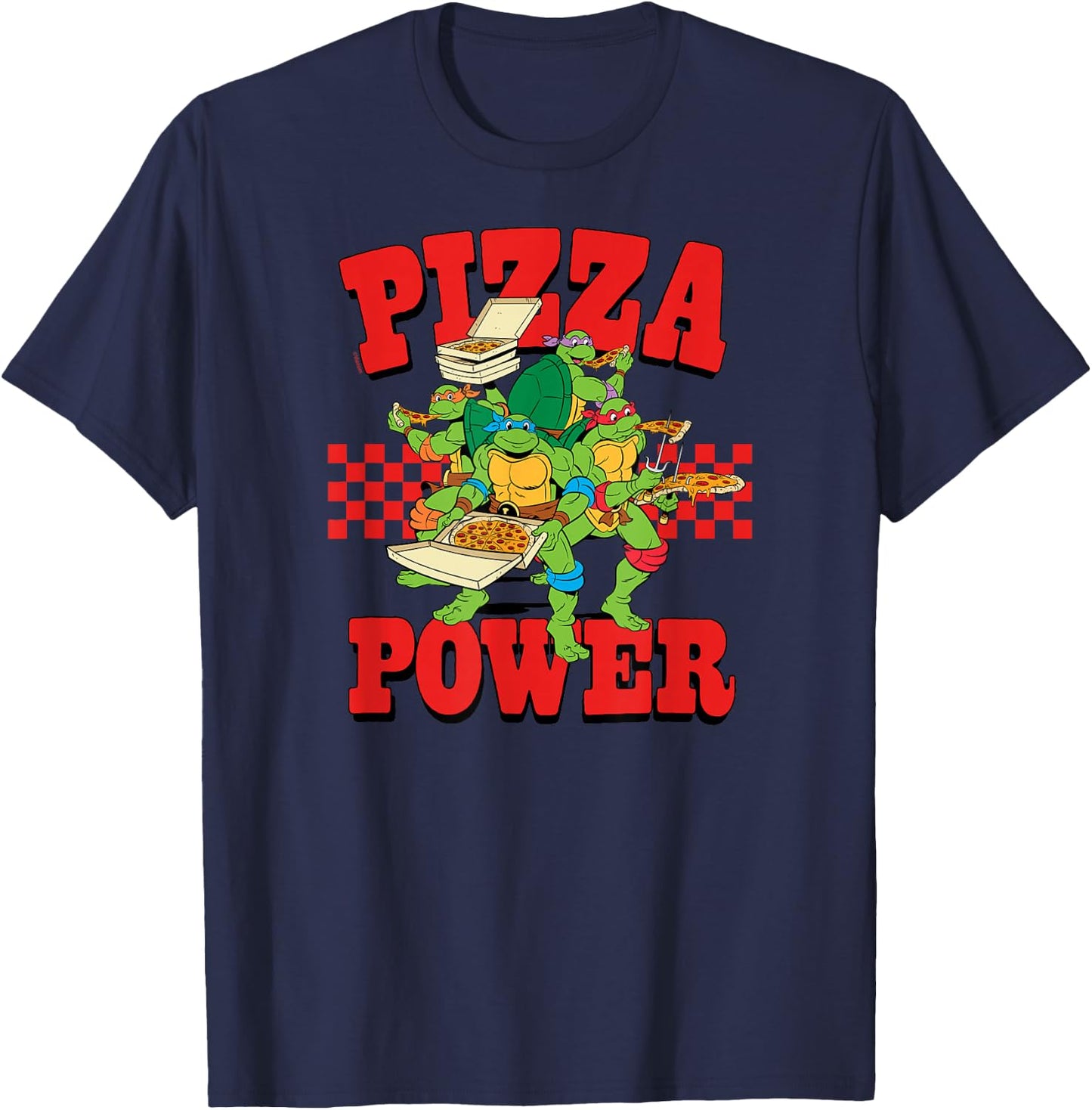 Teenage Mutant Ninja Turtles - Pizza Power Checkered T-Shirt - T-Shirt | Navy