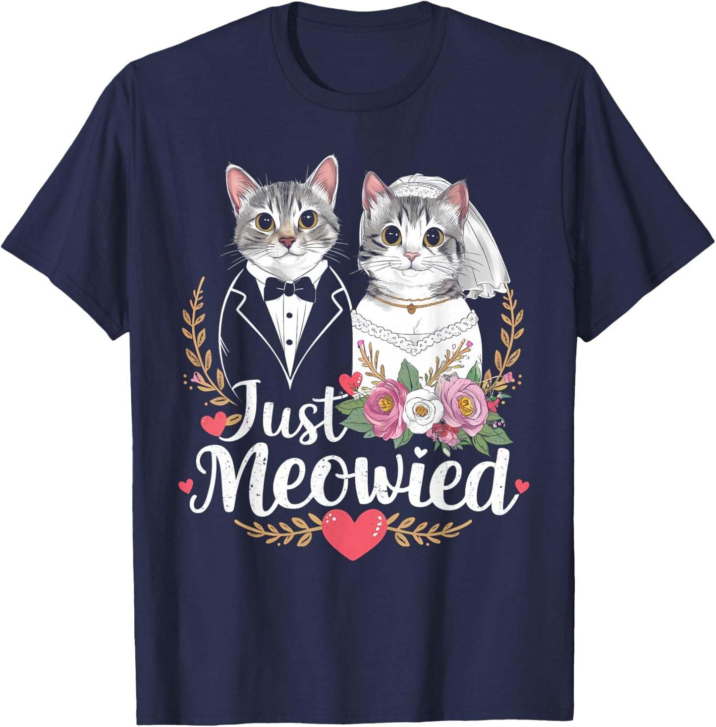 Bachelorette Wedding Party Bride Groom Cats Just Meowied T-Shirt - T-Shirt | Navy
