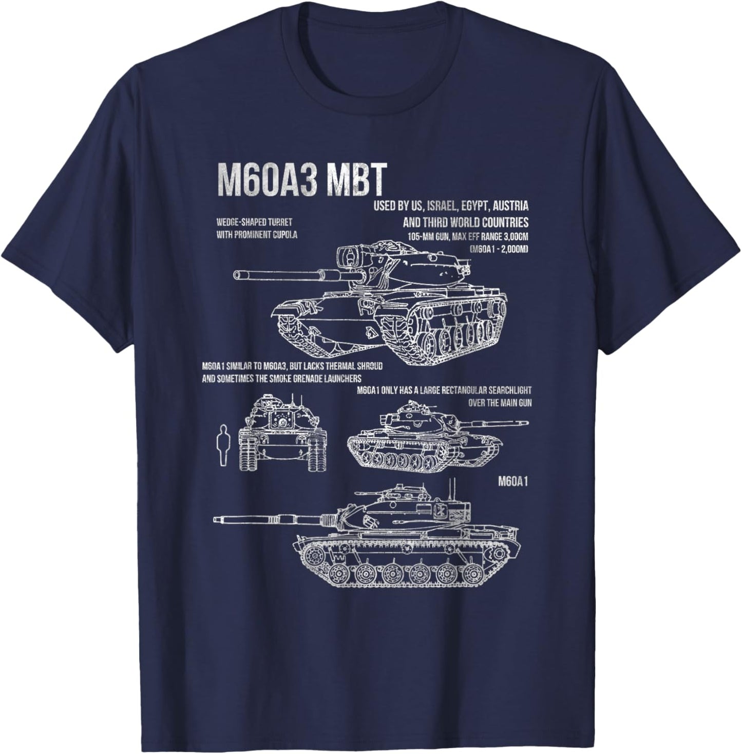 M60A3 Patton Tank Blueprint Recognition For Tanker Veteran T-Shirt - T-Shirt | Navy