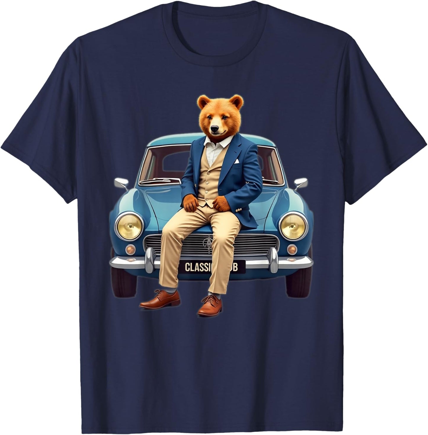 Enjoy Cool Teddy Bear With Classic Car Graphic Designs Fun T-Shirt - T-Shirt | Navy