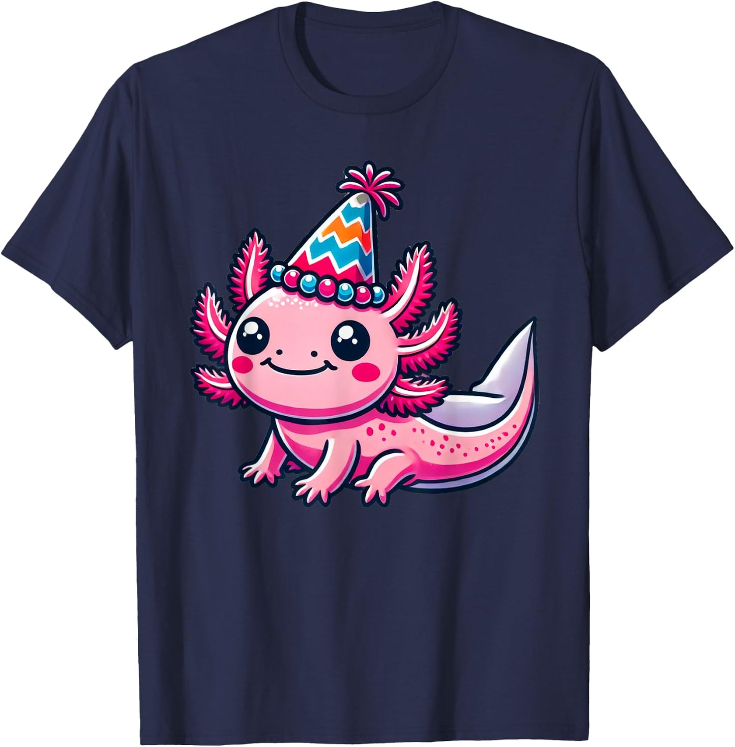Anime Kawaii Axolotl Birthday Party Hat T-Shirt - T-Shirt | Navy