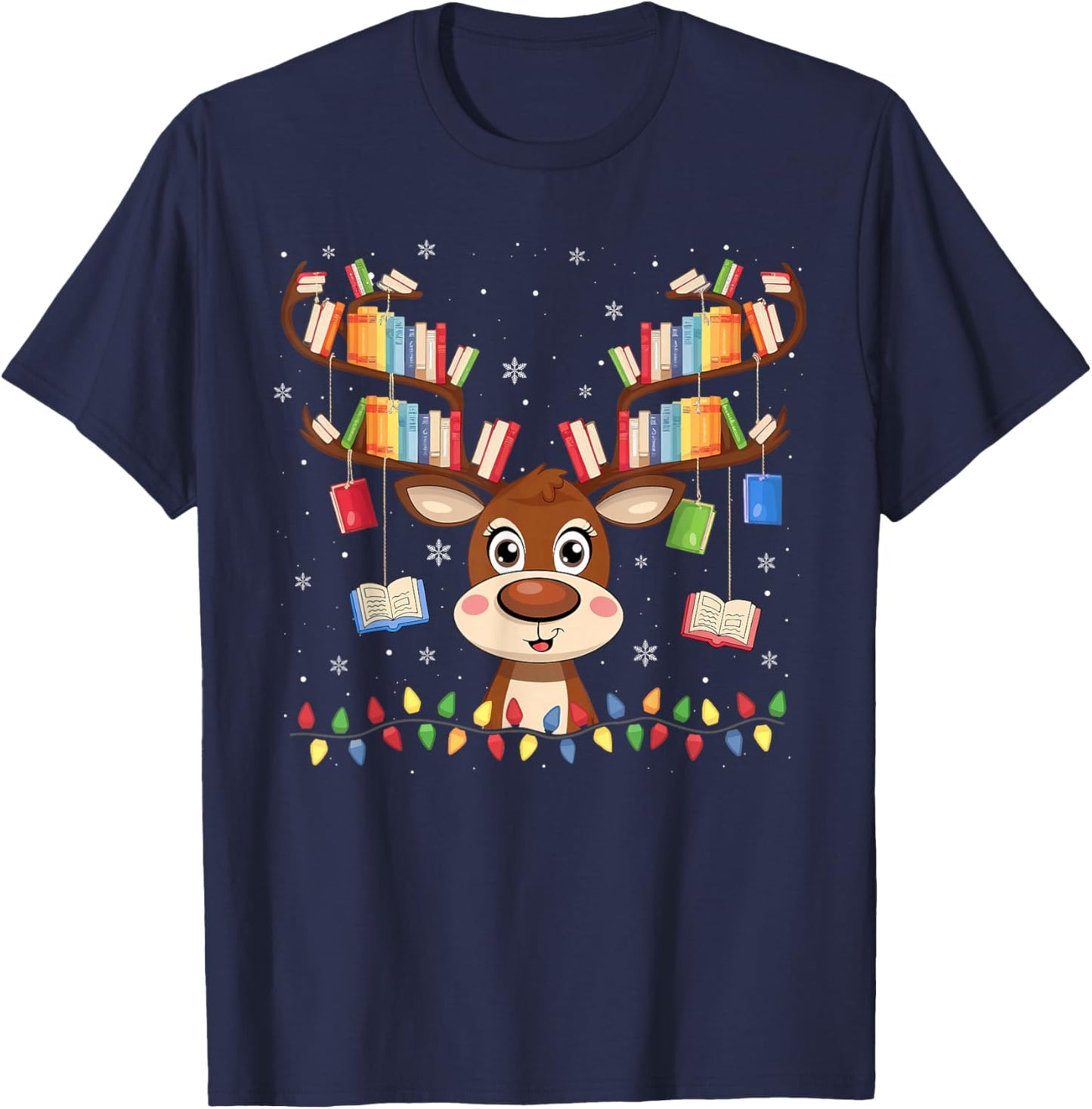 Christmas Librarian Reindeer Matching Family Book Lover Xmas T-Shirt - T-Shirt | Navy