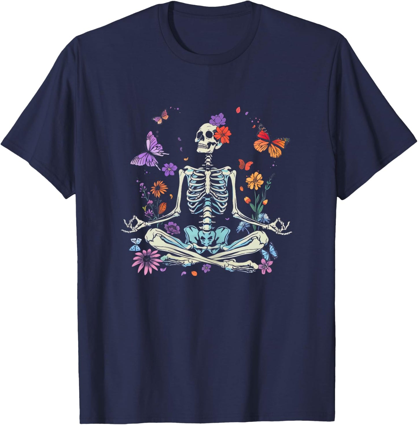 Women Yoga Skeleton Halloween Funny Meditating Skeleton Mama T-Shirt - T-Shirt | Navy
