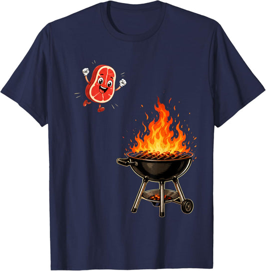 Steak Dive Funny Flying Steak BBQ Grilling Cartoon T-Shirt - T-Shirt | Navy