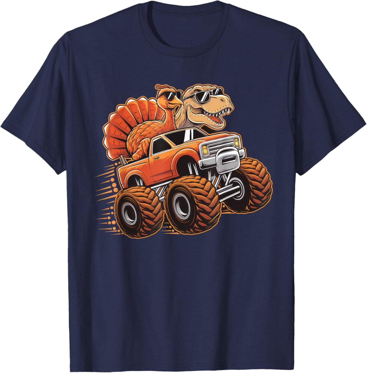 Monster Truck Thanksgiving Dinosaur Shirt Kids Boys Toddlers T-Shirt - T-Shirt | Navy