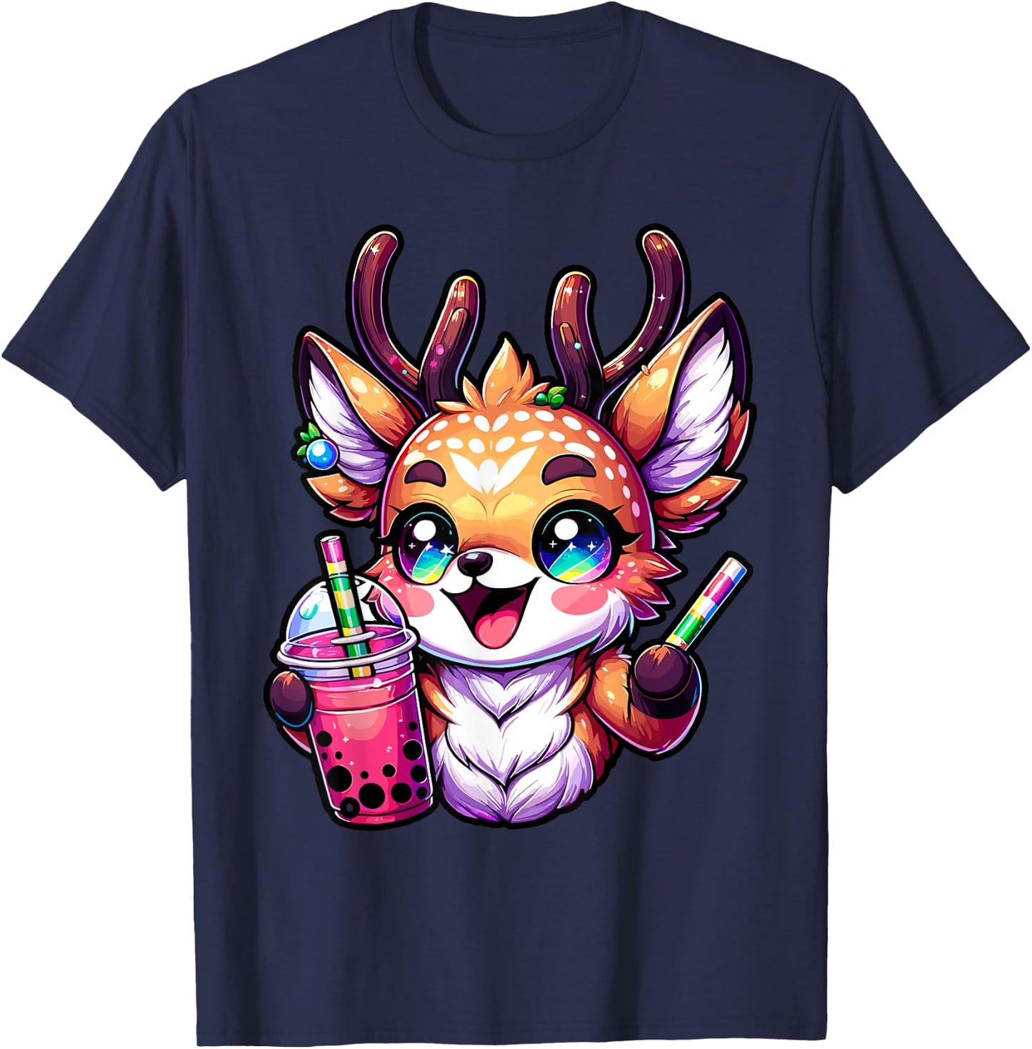 Deer kawaii Bubble Tea Anime Kawaii Milk tea T-Shirt - T-Shirt | Navy