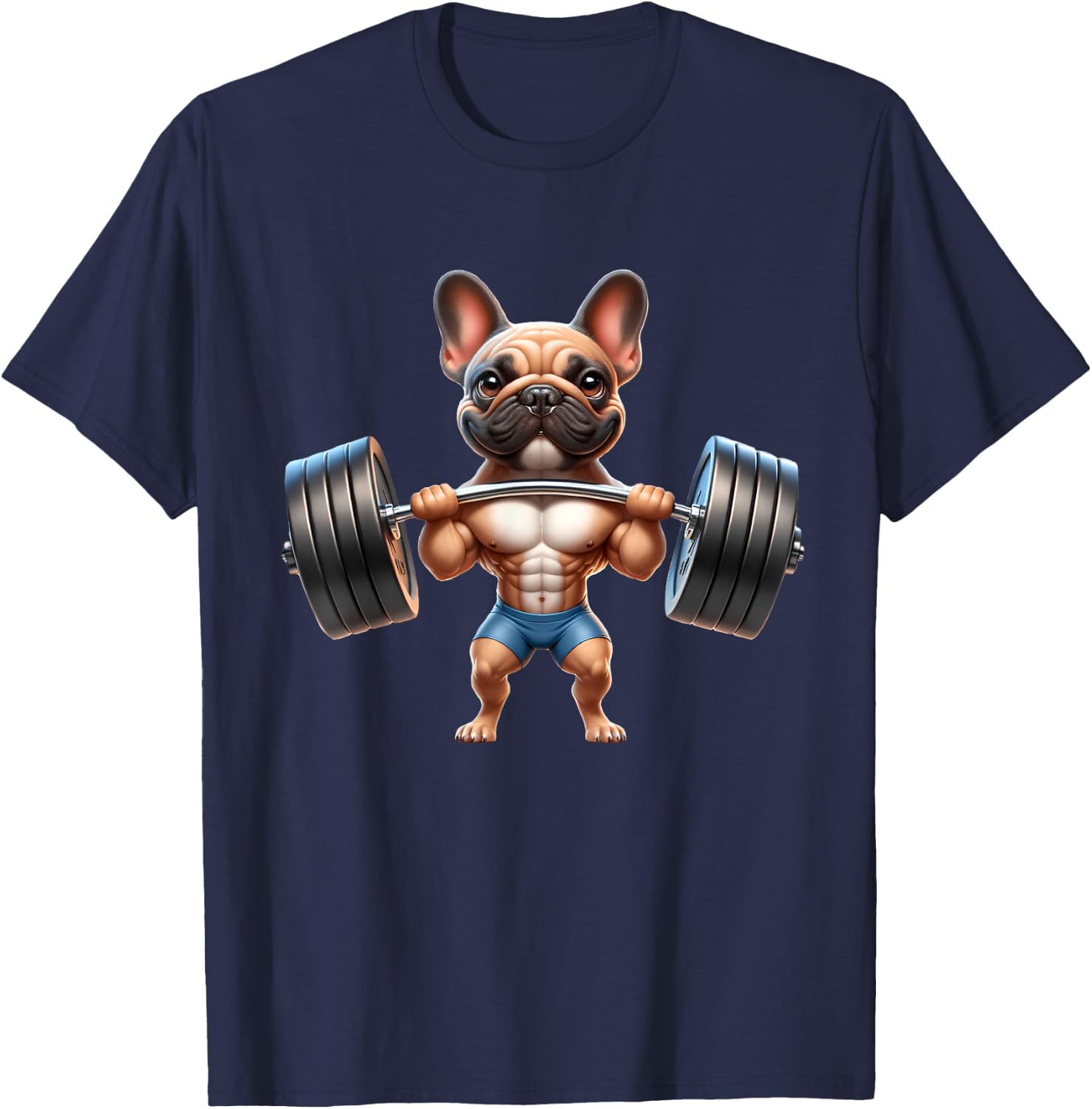 French Bulldog Gym Frenchie Weightlifter Bodybuilding Women Kids T-Shirt - T-Shirt | Navy