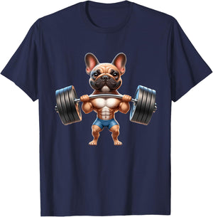 French Bulldog Gym Frenchie Weightlifter Bodybuilding Women Kids T-Shirt - T-Shirt | Navy