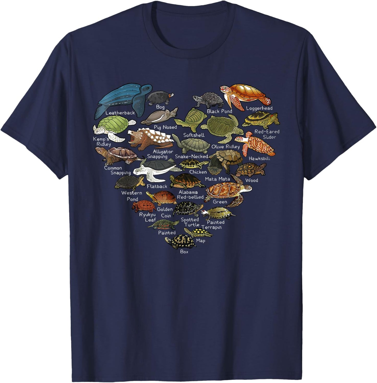Love Sea Turtles Heart Types Of Turtle Ocean Animals Lover T-Shirt - T-Shirt | Navy