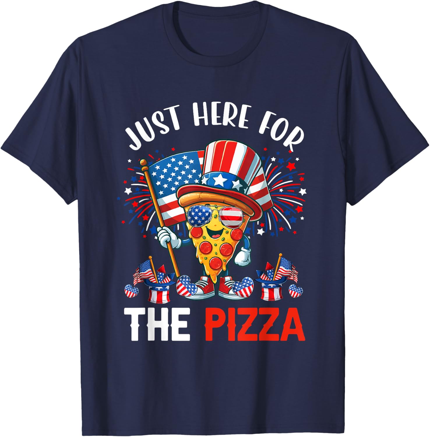 Just Here For The Pizza 4th Of July Pizza Sunglasses Food Kids Men T-Shirt - T-Shirt | Navy