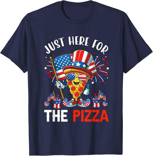 Just Here For The Pizza 4th Of July Pizza Sunglasses Food Kids Men T-Shirt - T-Shirt | Navy