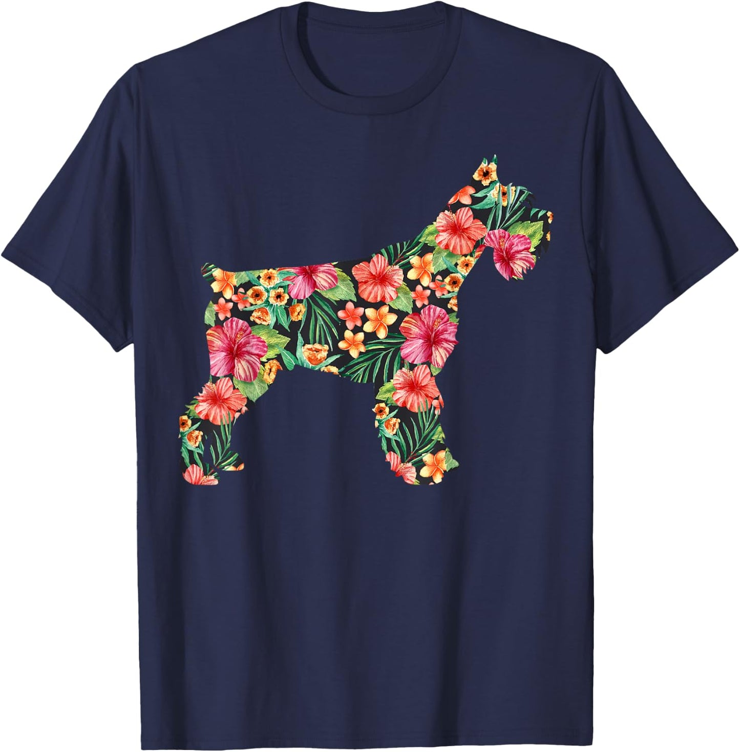 Schnauzer Flower Funny Dog Silhouette Floral Gifts Women T-Shirt - T-Shirt | Navy