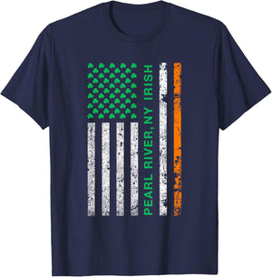Pearl River New York Irish American Ireland US Flag Women Kids Men T-Shirt - T-Shirt | Navy